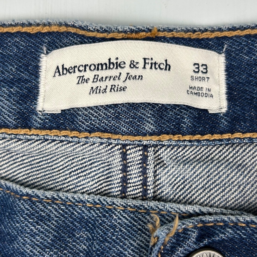 Abercrombie & Fitch The Barrel Jean Mid Rise Medium Wash Blue Denim 39 Short - Picture 3 of 9